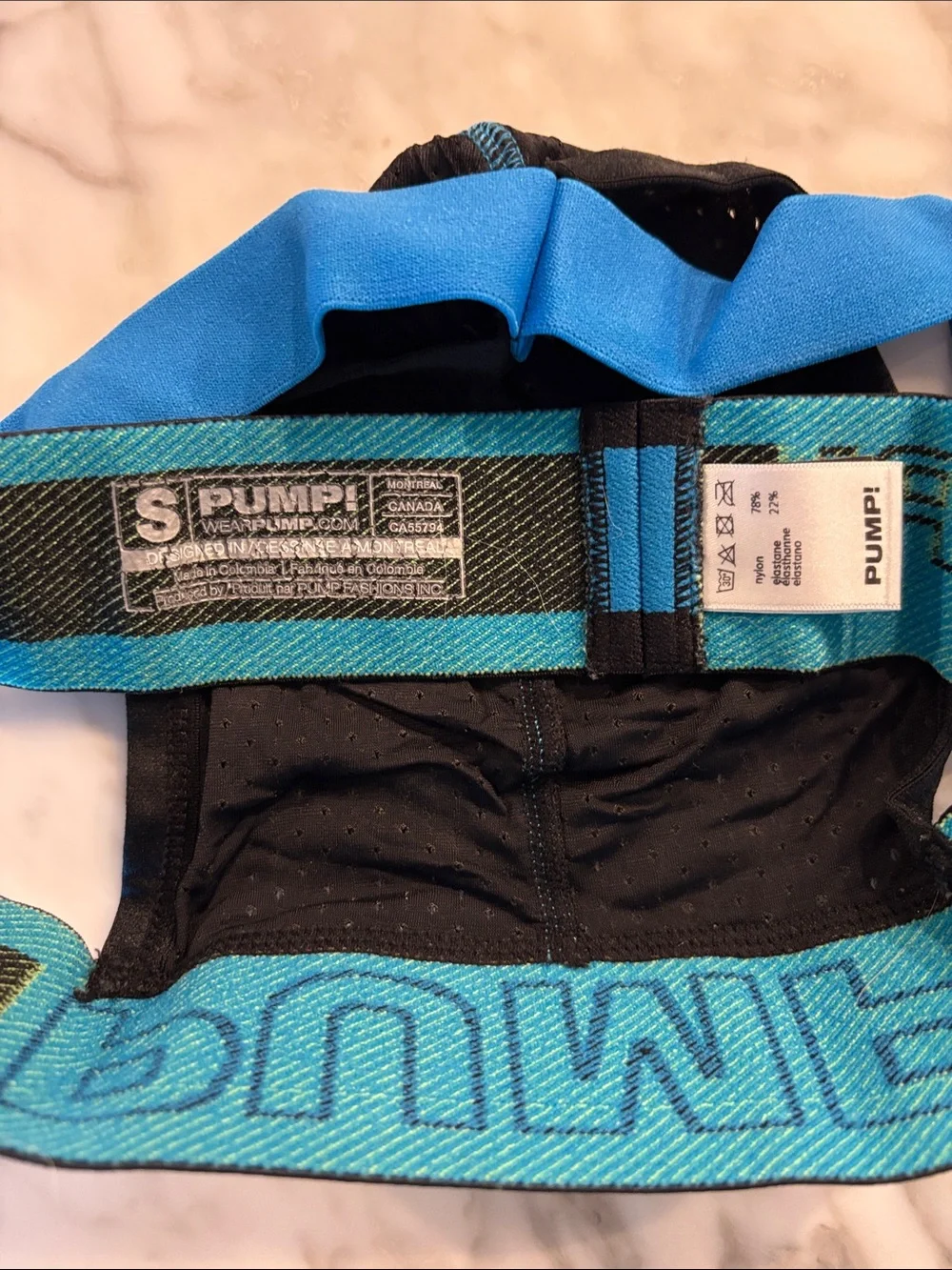 PUMP! Men’s Black Brief Jockstrap with Blue Accents